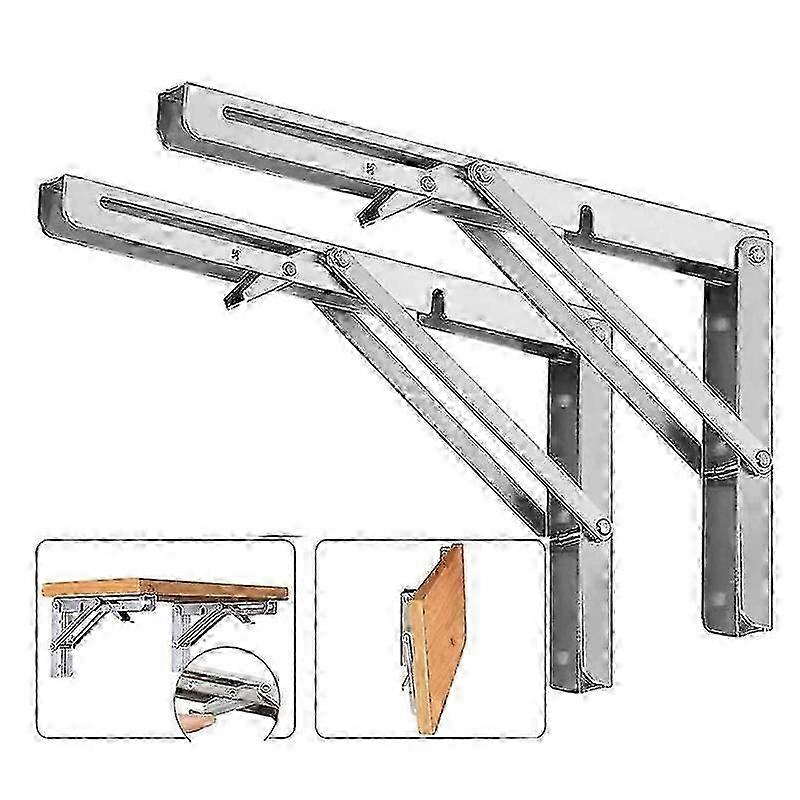 Stainless Steel Folding Shelf Bracket Wall Mount for Floating Tables - 300mm 2 Pack Adjustable Support Brackets