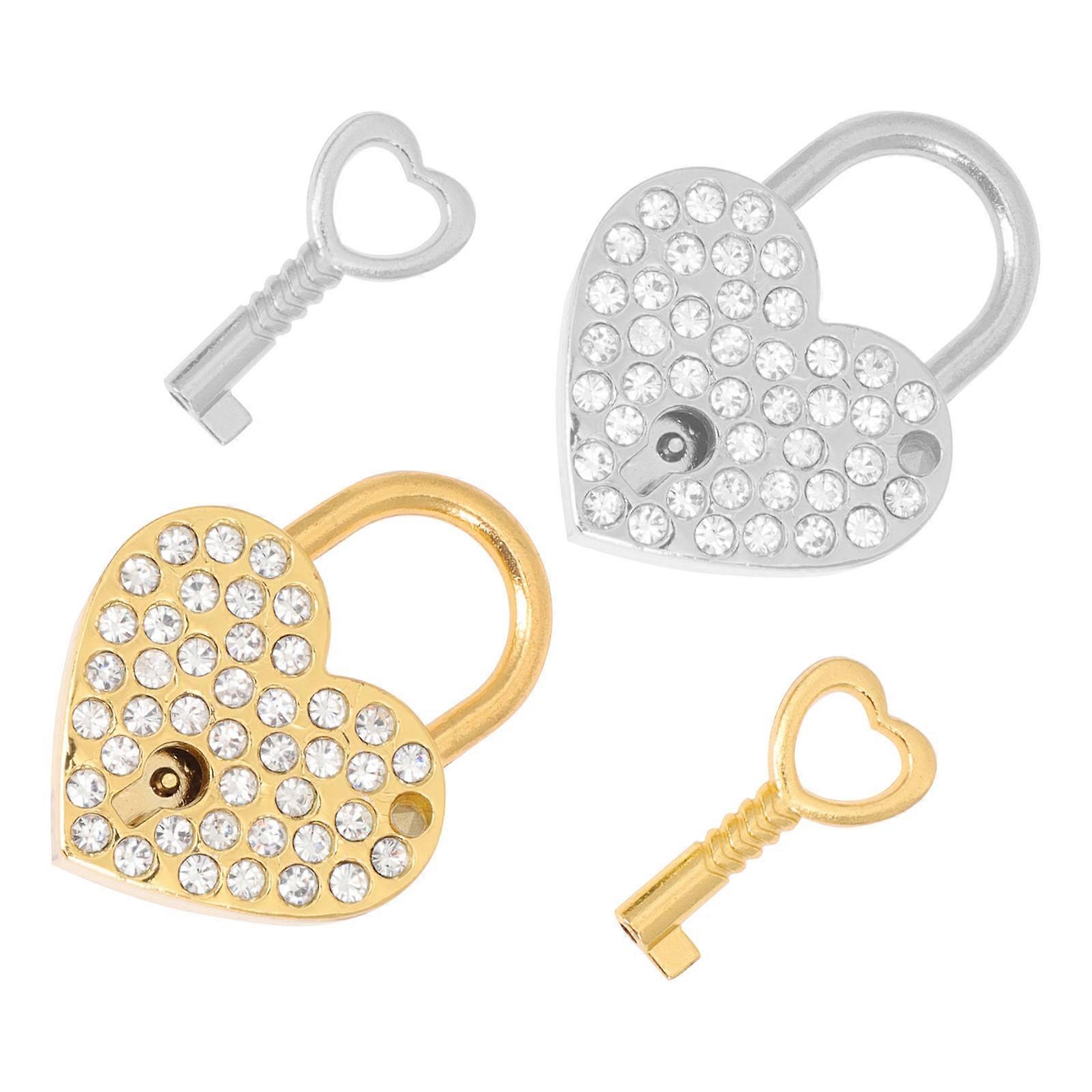 2 Sets Rhinestone Heart Padlocks with Heart Shaped Locks