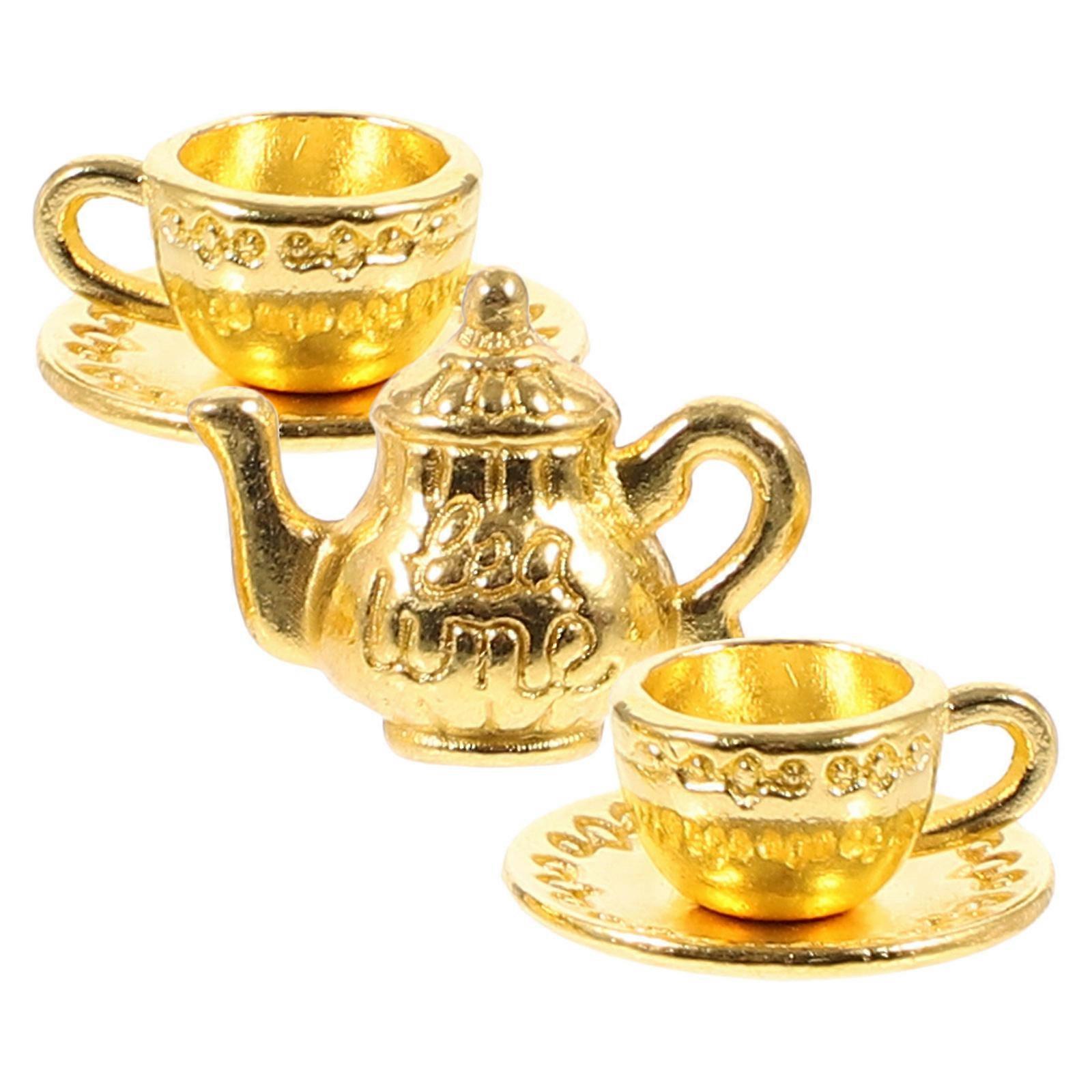1 Set Miniature Tea Set with Tiny Iron Teapot and Tea Cup for Doll House Prop