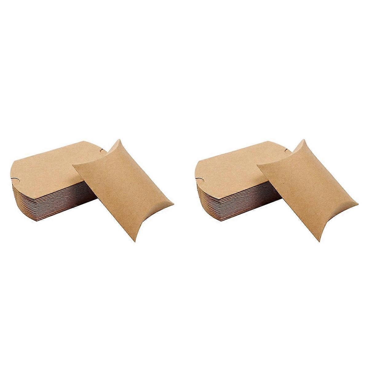 200 Pcs Kraft Paper Pillow Boxes, Candy Boxes with Twine, Christmas and Halloween Wedding Gift Packa