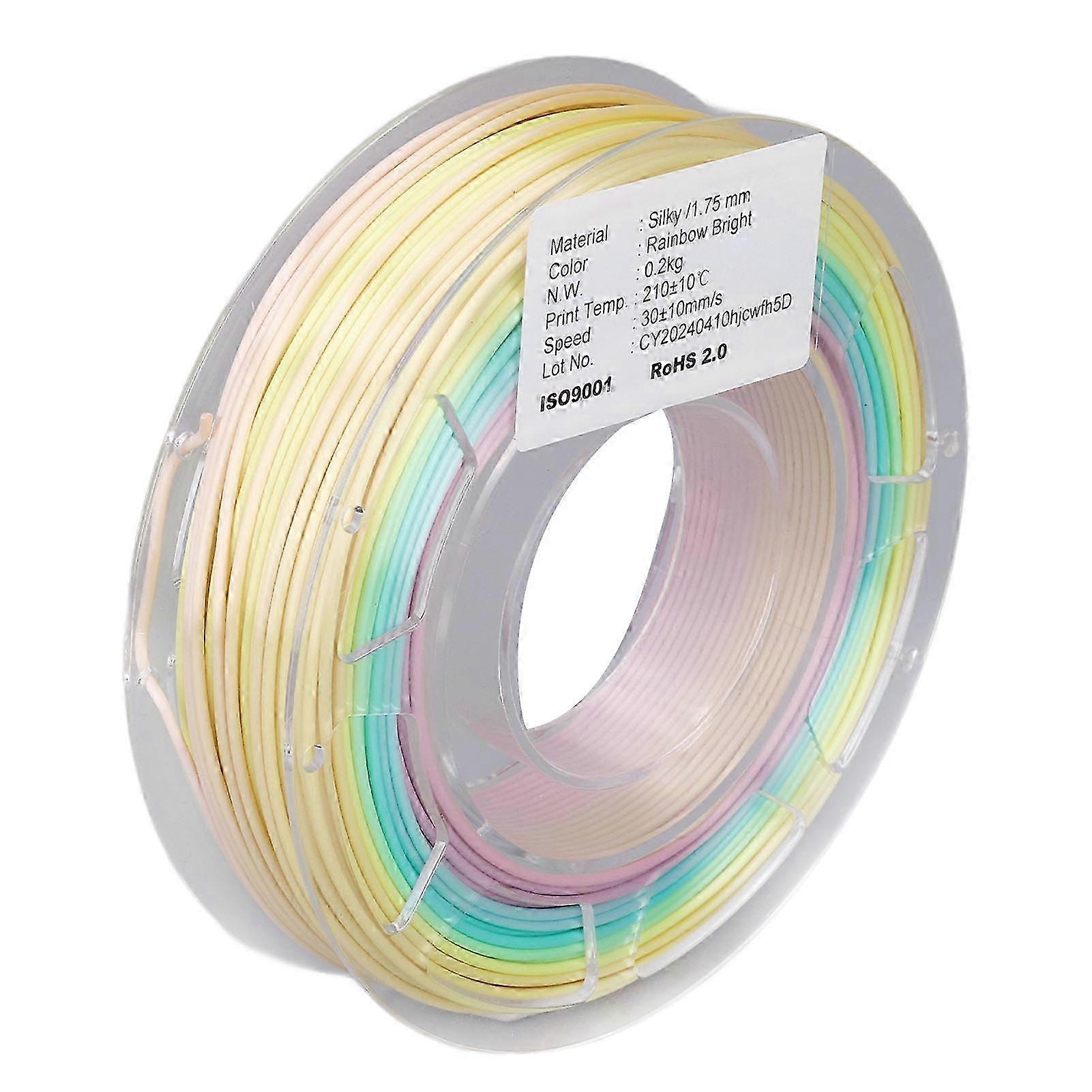 1.75mm Multicolor Bright Silk Gradient PLA Filament for 3D Printing - 200g Modeling Consumable for Creative Projects