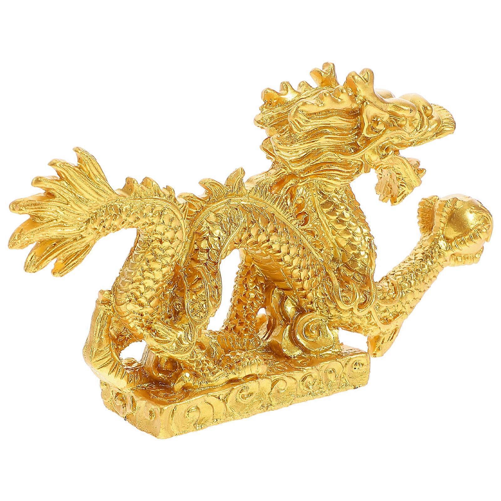 Golden Resin Dragon Statue for Decor with Flat Bottom Design Excellent Craftsmanship 6.5 inches