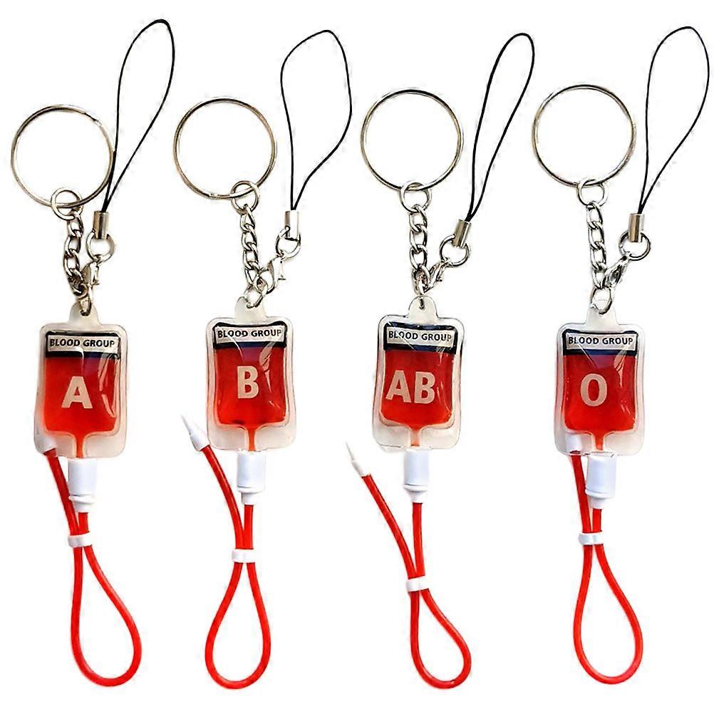 4pcs Type Keychain Set A, B, Ab, O Pendant For Doctors And