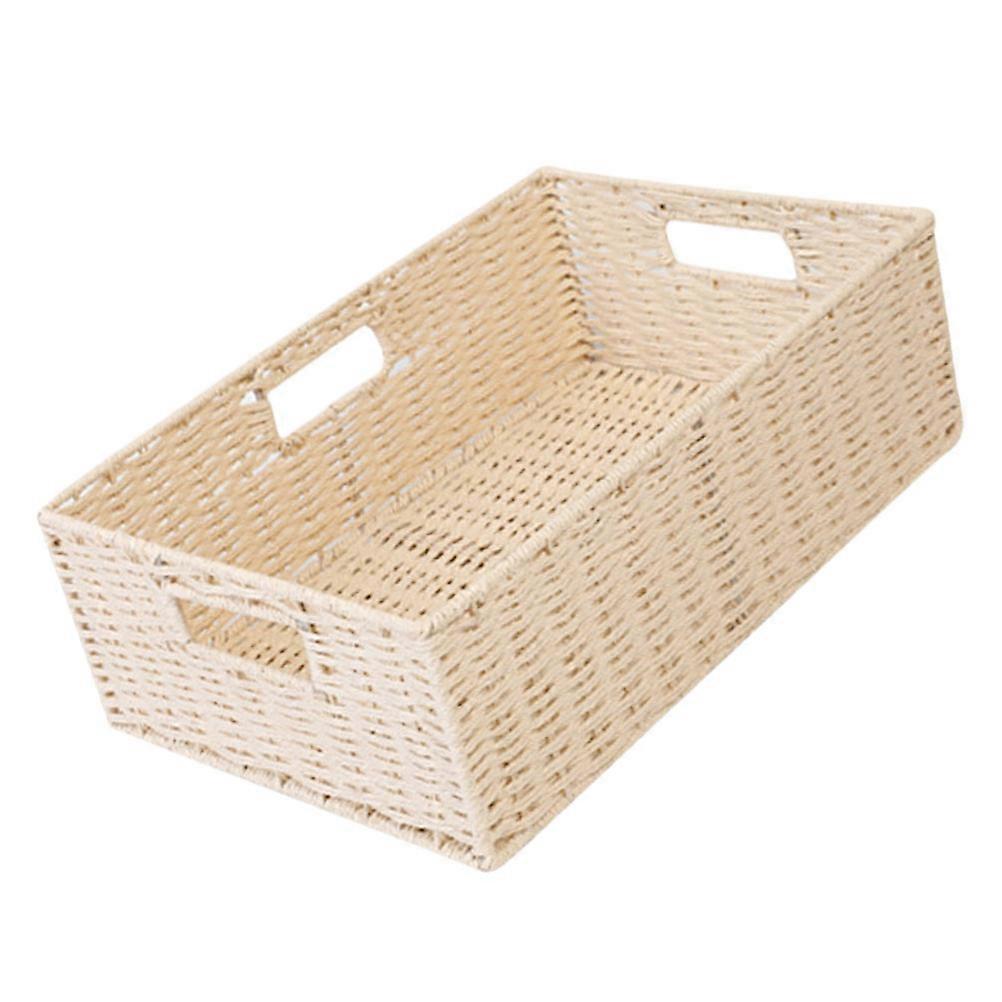 Plastic Woven Storage Basket for Home Organization Beige 1Pc