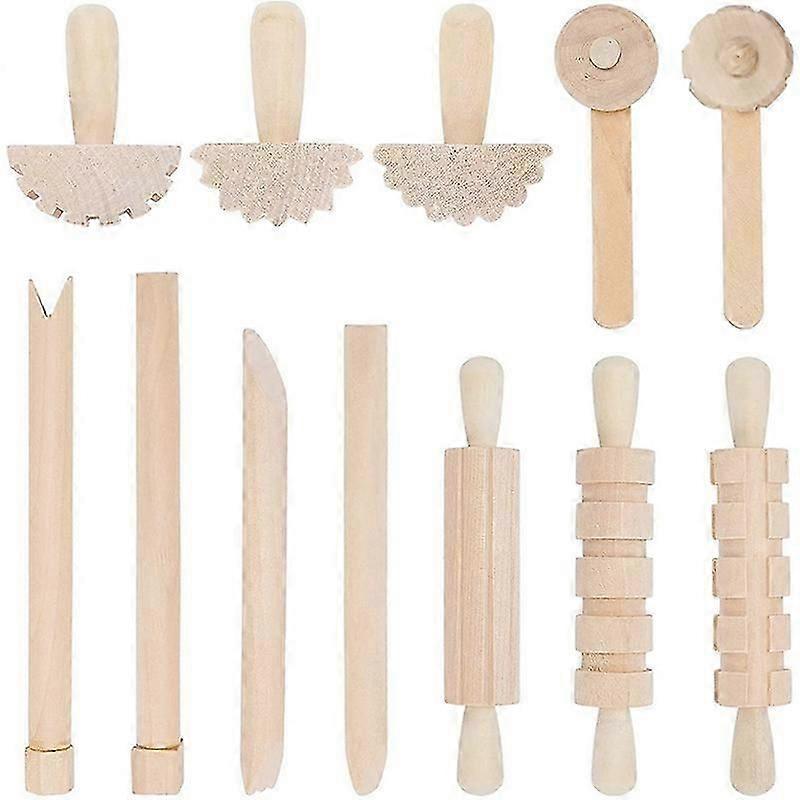 12Pcs Clay and Dough Tools Play Accessories Includes Rollers Hammer Party Pack Wood Pottery Tools St