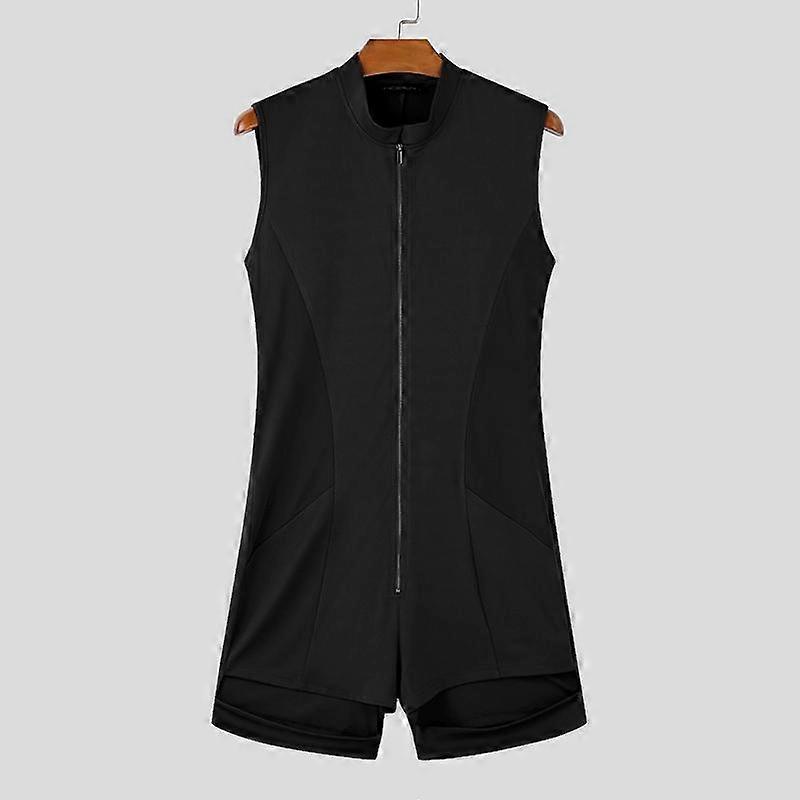 INCERUN Ανδρικά Mockneck Αμάνικες φόρμες Μπροστινό φερμουάρ Mesh Patchwork Short Romper Κορμάκια