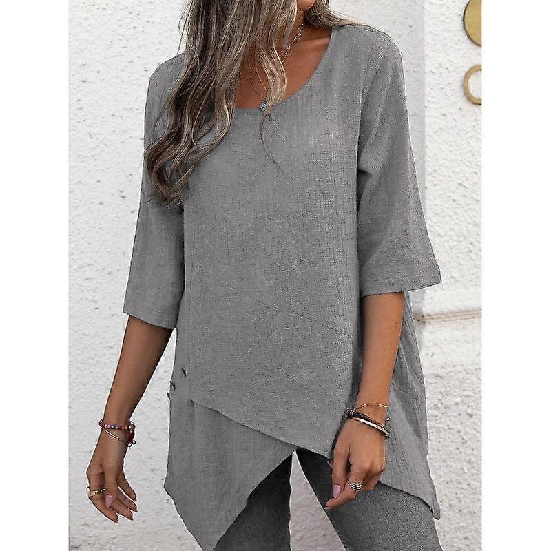 Women's Solid Colour Round Neck Irregular Plus Size Shirt Top