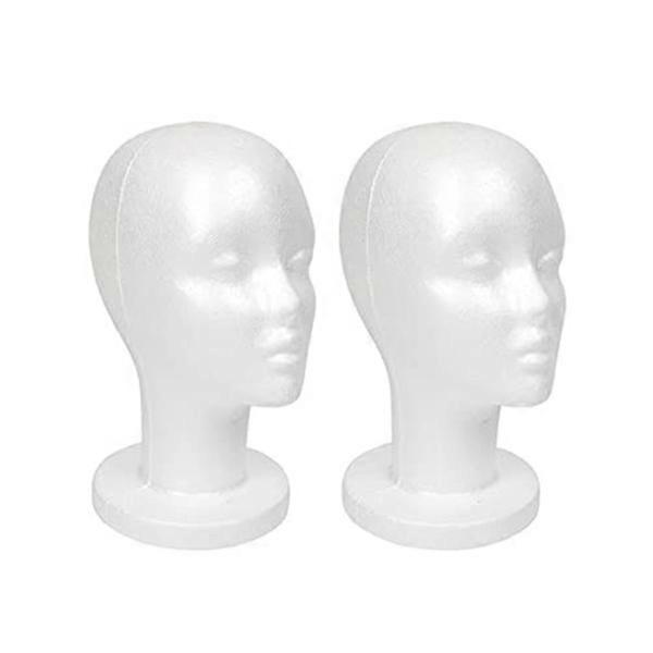 Weißes Schaumstoff-Schaufensterpuppen-Kopf-Display, Styropor-Perückenkopf (2er-Pack)