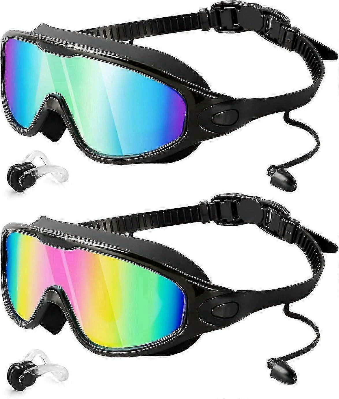 Swim Goggles 2 Pack, Wide View Anti Fog&UV Swimming Goggles for Audlt, No Leaking Pool Accessories for Men Women Kid