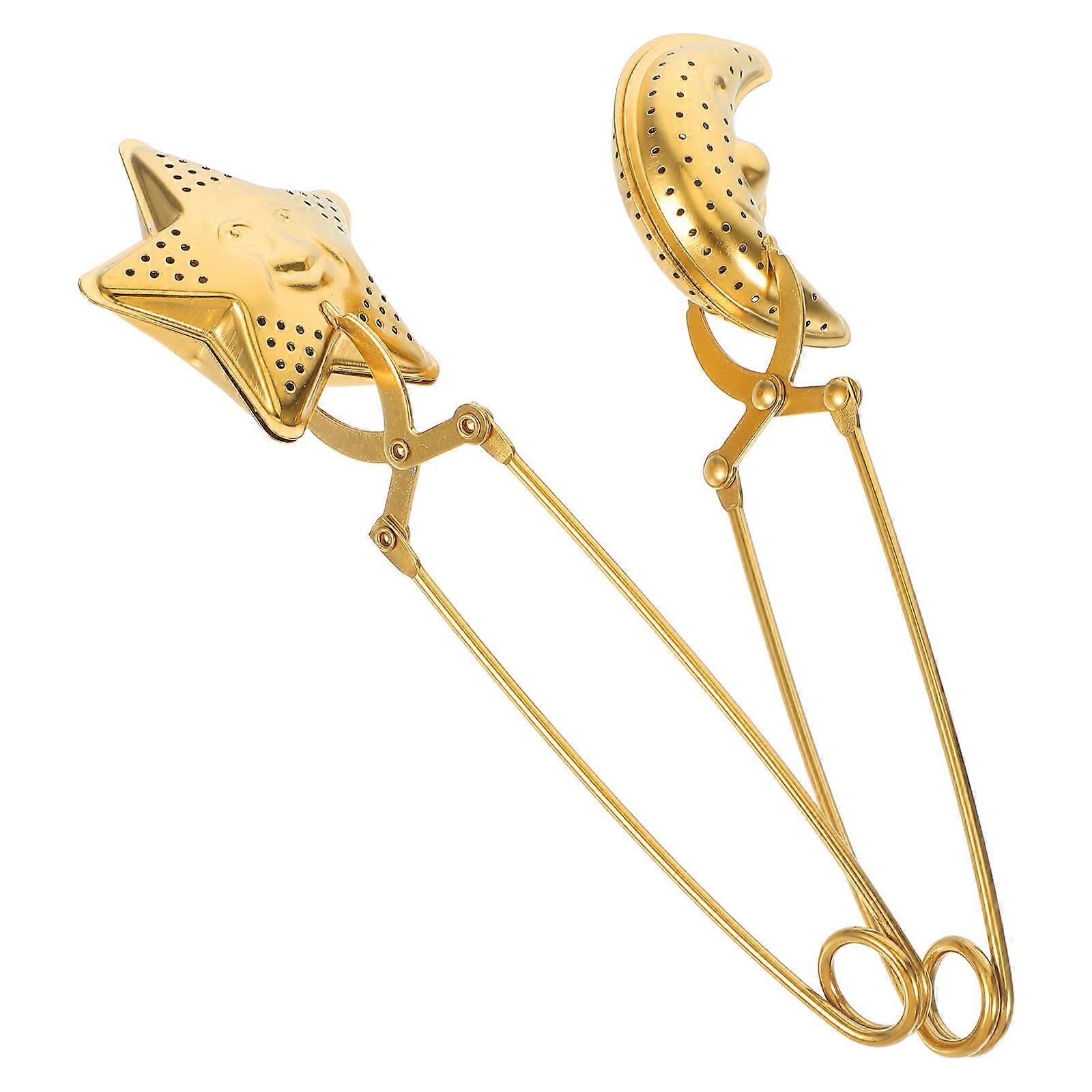 Golden Tea Strainer Set   Moon & Star Shaped Infusers with Handle for Home and Café Use