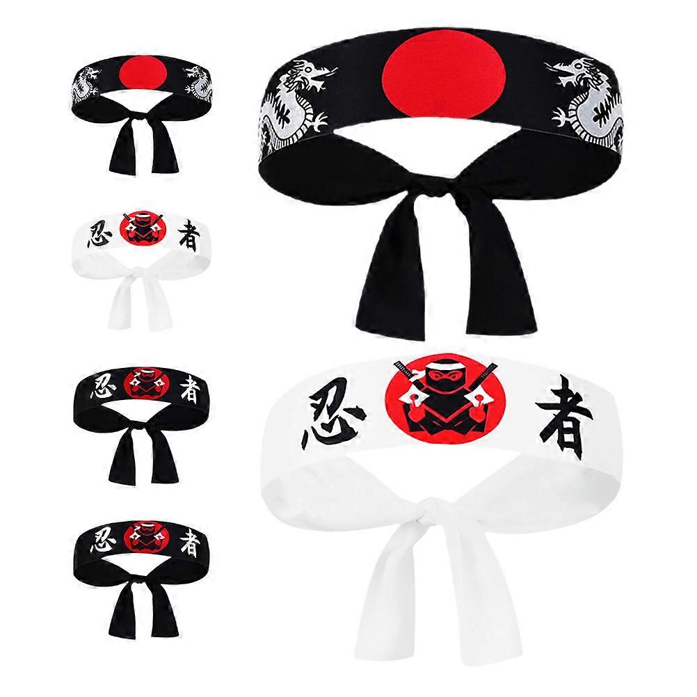 6pcs Japanese Ninja Hachimaki Headbands for Men – Samurai Cosplay, Chef Accessories, Party Favors, Wide Hairband for Events