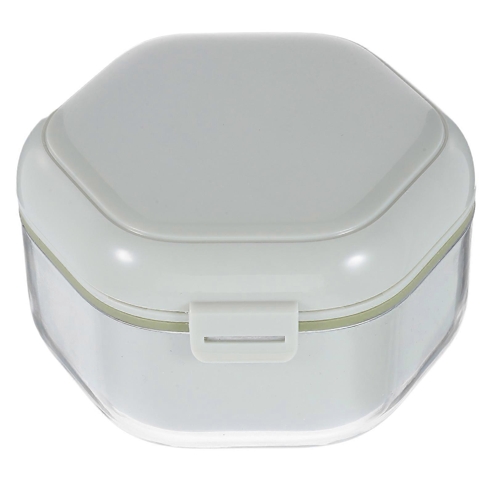 Retainer Cleaning Case Dual Layer Dentures Case Protection Organization Storage Box Light Green Rectangular Design 1Pack