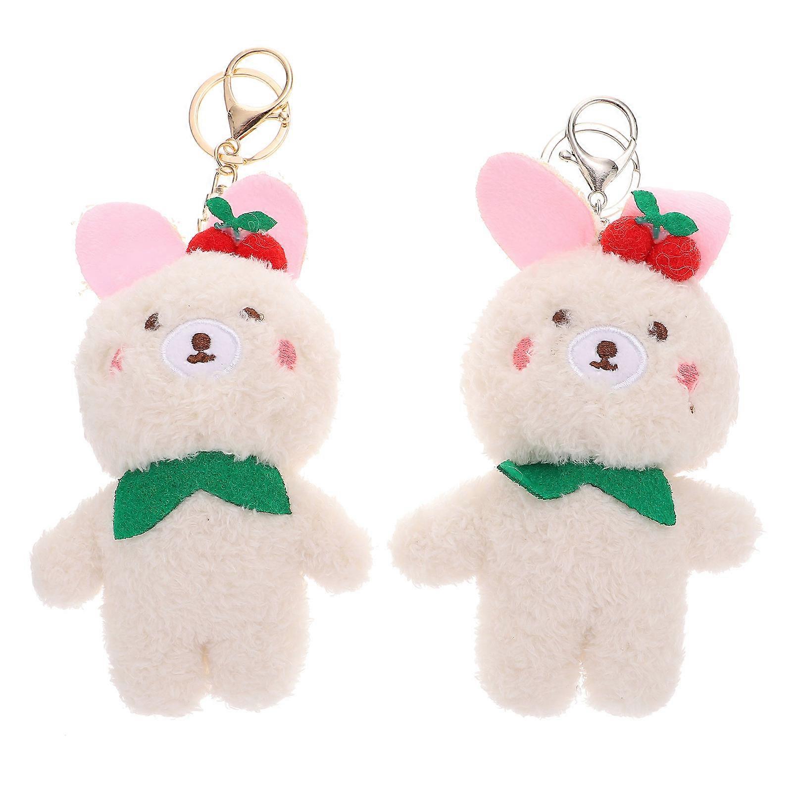 Bunny Key Chain 2Pcs White Plush Mood-Boosting Key Ring Decor Accessory