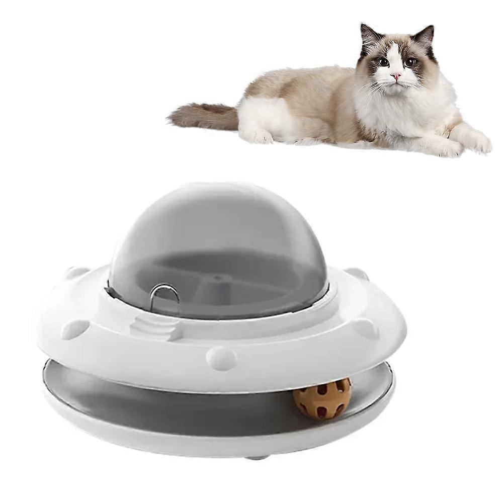 Indoor Cat Snack Puzzle Feeder, Slow Food Dispenser, Cat Snack Toy with Rolling Ball for Exercise and Boredom Relief (White)