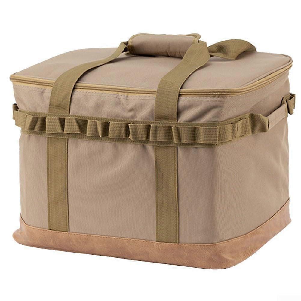 Foldable camping tool storage bag with efficient spacesaving features (Khaki)