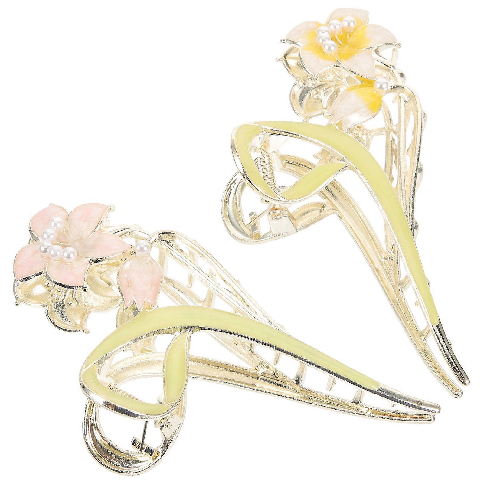 Large Metal Alloy Flower Claw Clips for Women with Assorted Colors and NonSlip Grip for Thick Hair 2 Pieces