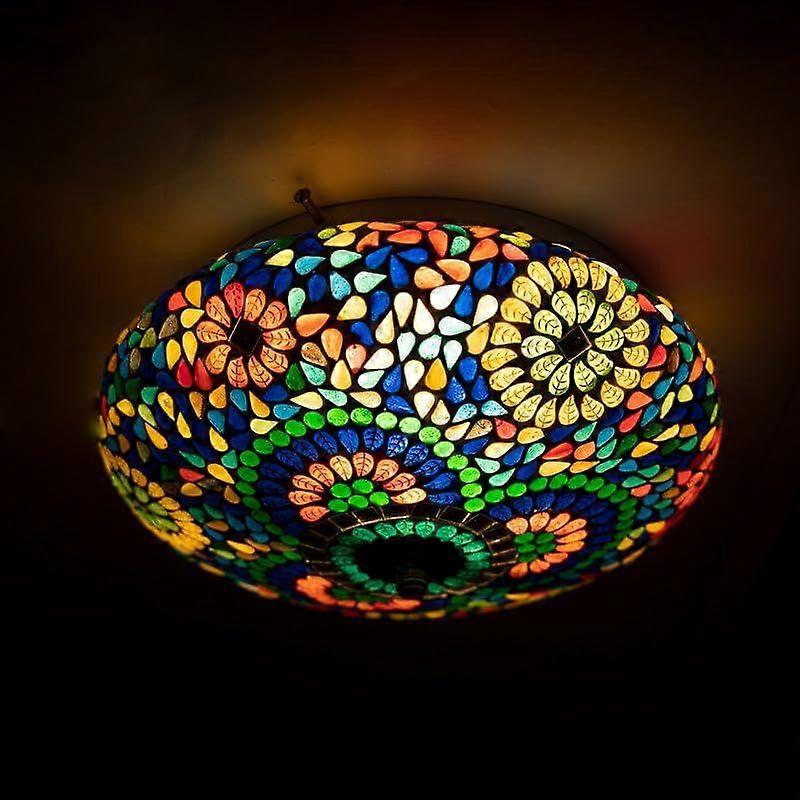 Mosaic Crafted Multicoloured Round Pattern Glass Ceiling Light