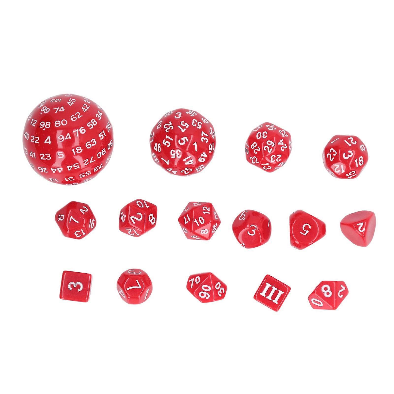 15-Piece Red Acrylic Polyhedral Dice Set for RPGs and Parties (D3-D100)