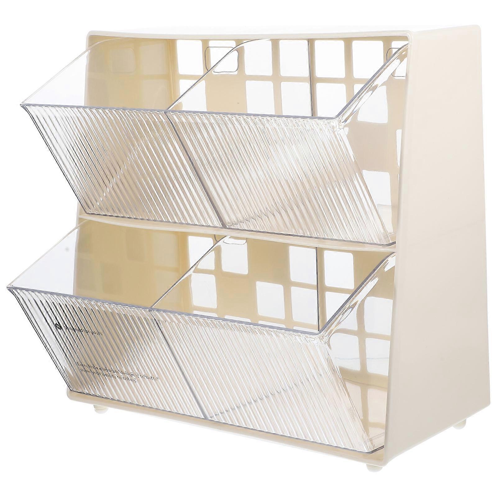 White Plastic Tea Bag Storage Organizer with Multi-grid Design for Desktop Visibility and