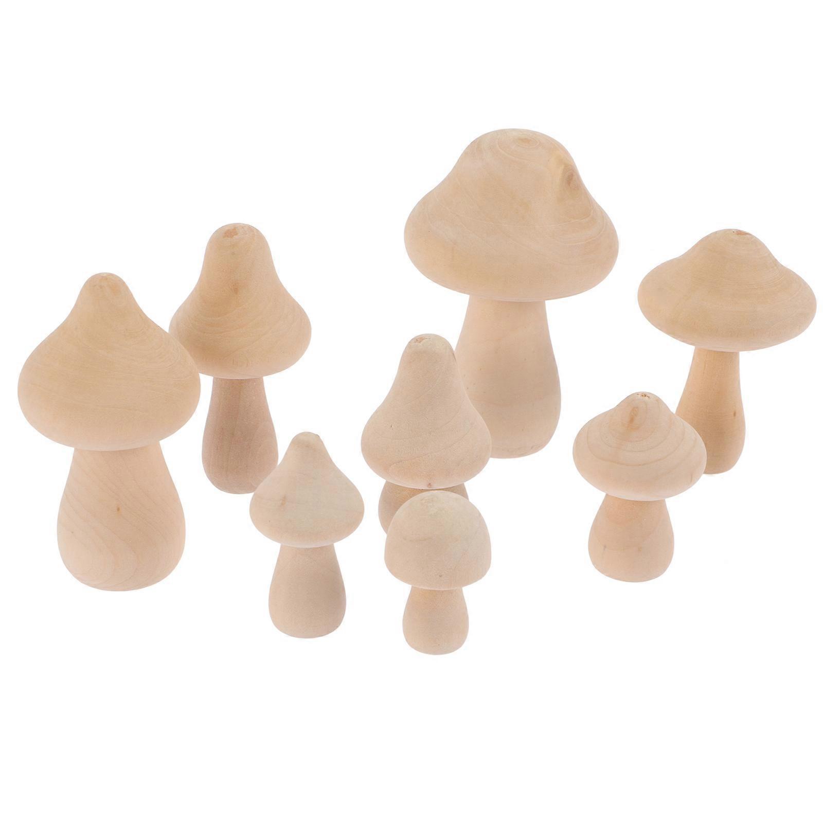 8pcs Unfinished Wooden Mushroom Pegs for DIY Painting, Natural Craft Decorations for Desktop Ornaments and Garden Landscaping, Durable and Easy to Use