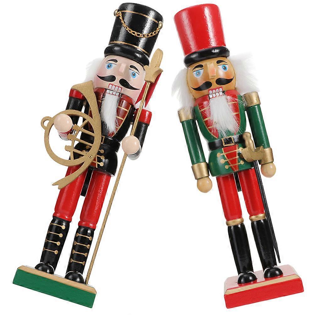 Wooden Nutcracker Ornaments 2pcs Set Unique Christmas Decor for Tables & Shelves Natural Crafted Festive Nutcracker Crafts for Family & Friends