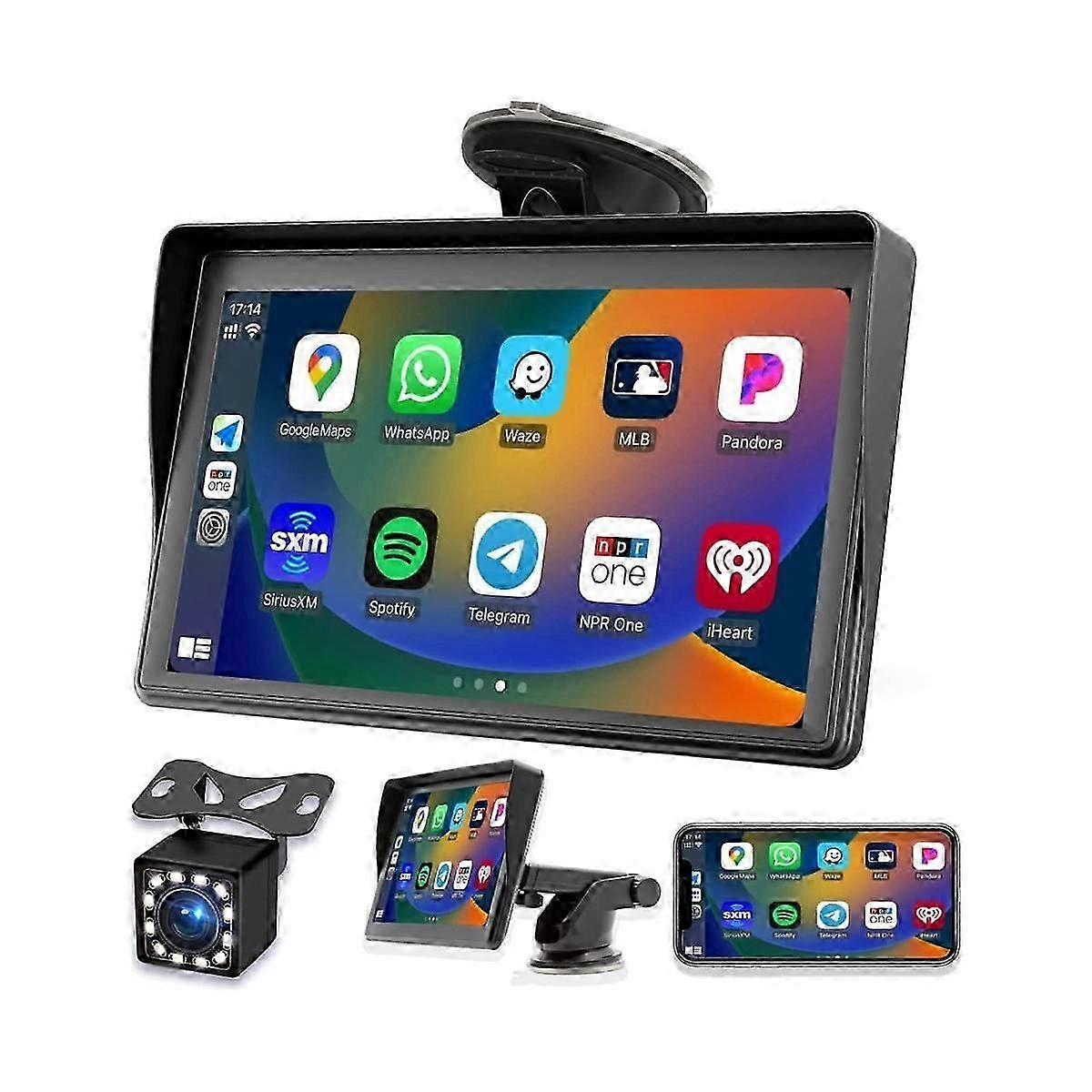 Taşınabilir Dash Mount Carplay Ekran 7In Dokunmatik Ekran, GPS Navigatin, Bluetooth Araç Stereo Radyo, Yedek Kamera, FM Radyo