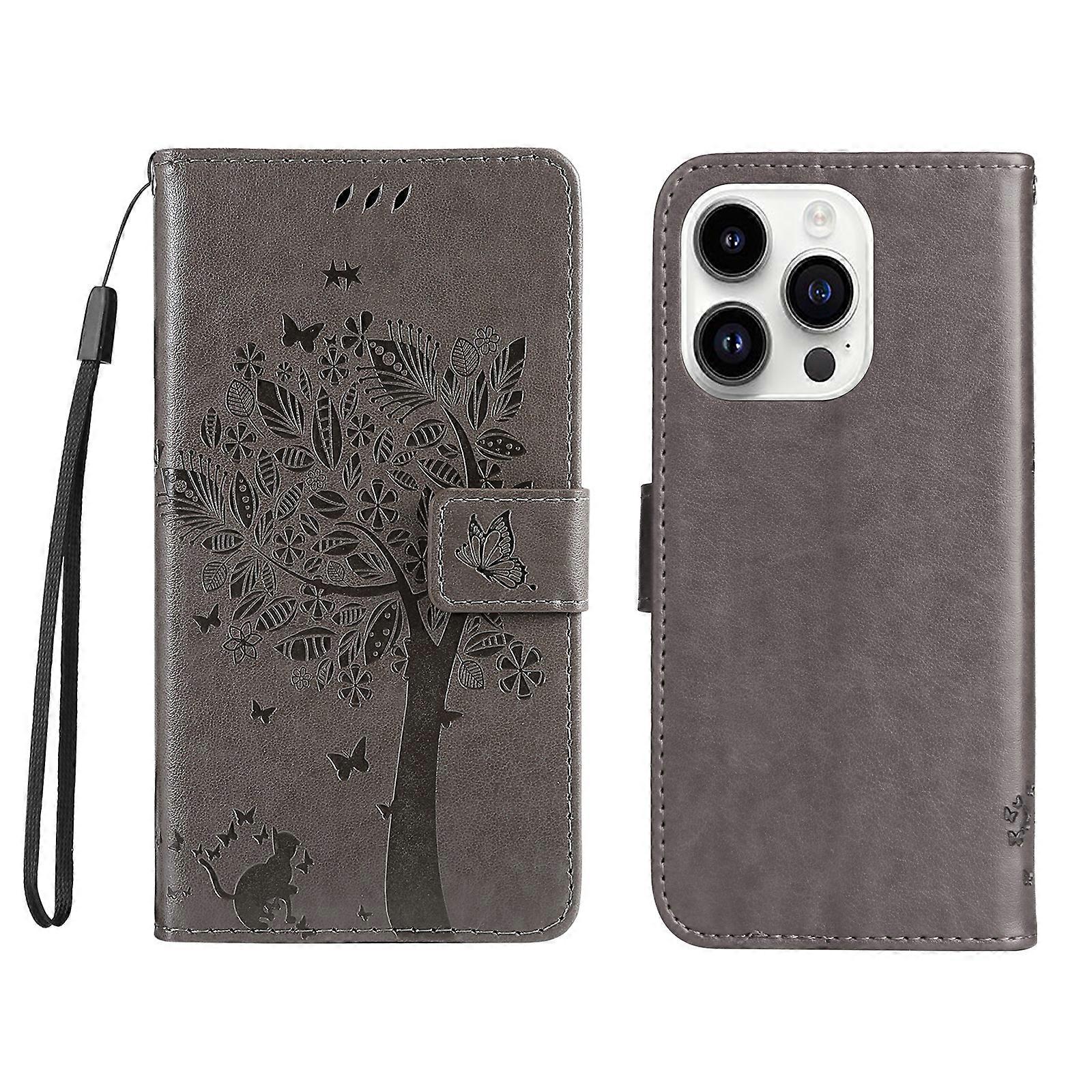 Compatible For iPhone 15 Pro Phone Case with Stand Cat Tree Pattern Leather Wallet Mobile Cover
