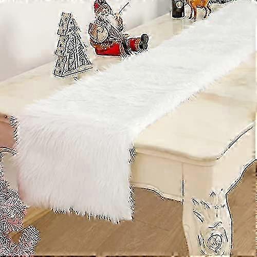 عداء طاولة حديث مصنوع من الفراء الصناعي لعيد الميلاد، حفل زفاف، أبيض (30x180 سم)