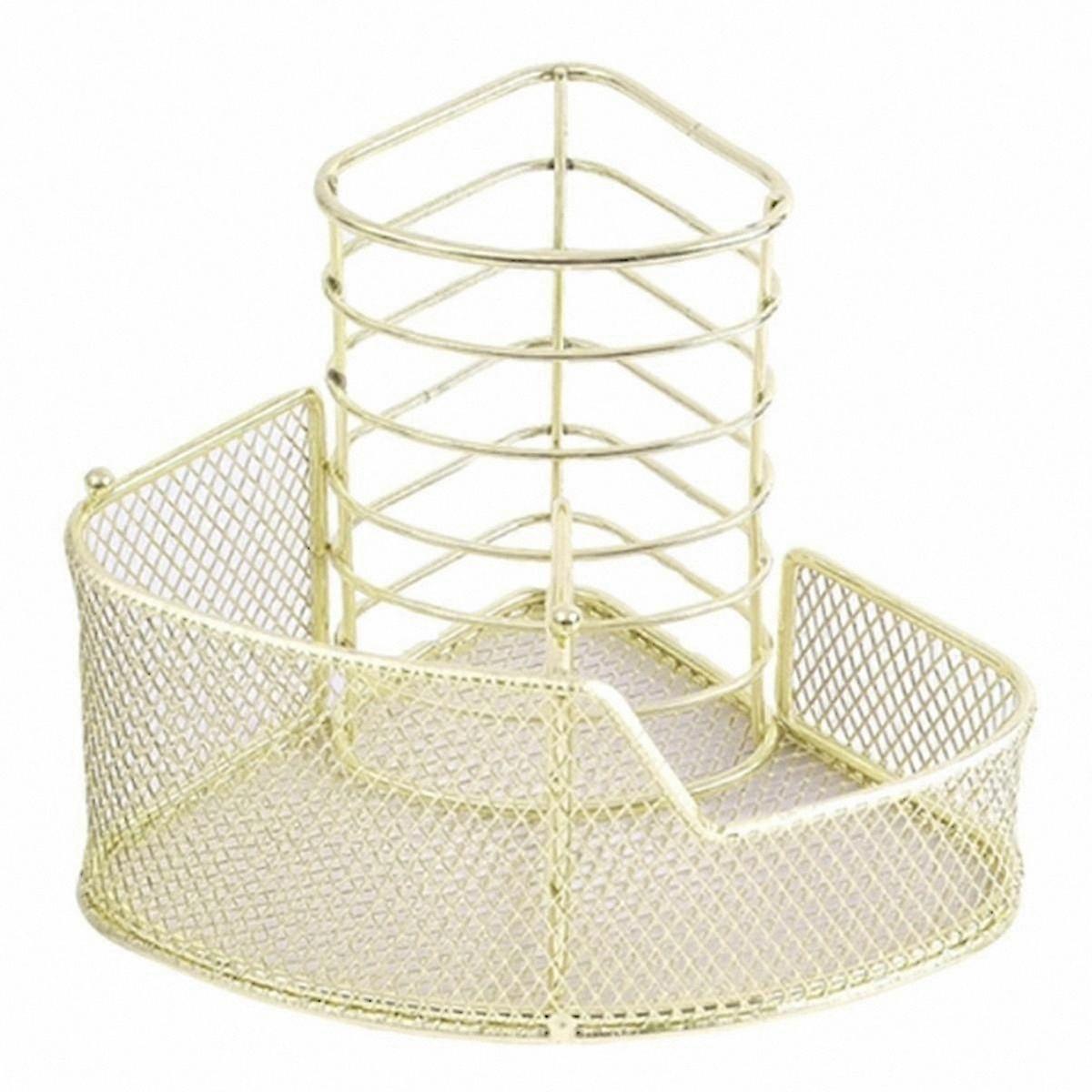 Elegant Mesh Pen Organizer Triangle Metal Desk Storage with 3 Compartments for Stationery