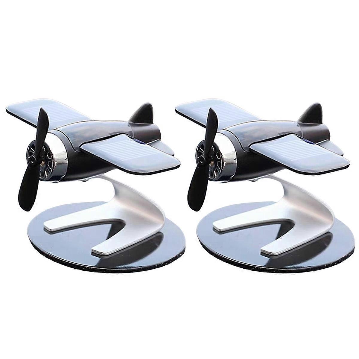 Solar Powered Rotating Airplane Decorative Ornaments Black