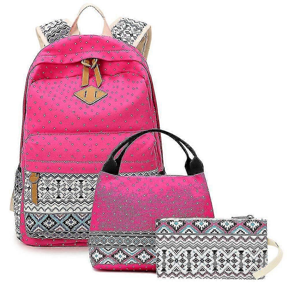 Canvas Backpack 9 Piece Set Back Printed Middle School Student Schoolbag