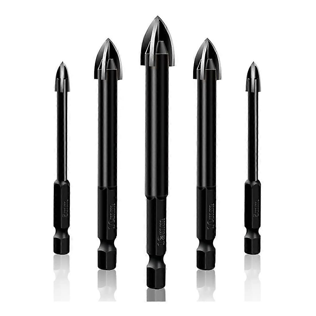 5pcs Glass and Tile Drill Bit Set, 3/4/5/6/8mm Hex Tile Bit Alloy Triangle Drill Bit (5PCS)