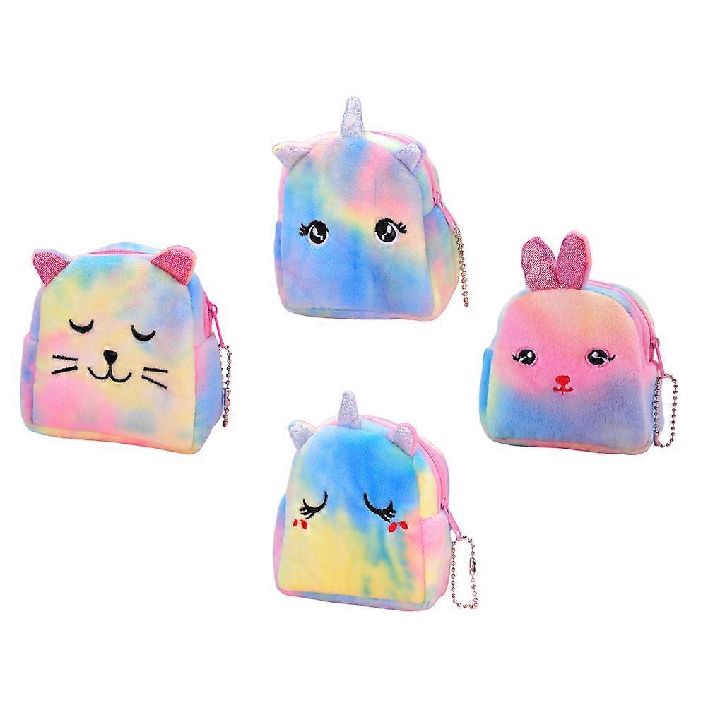 4Pcs Cute Unicorn Storage Bags Plush Coin Purses Mini Animal Pouches