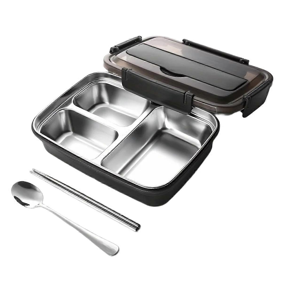 Easy-Clean Container for Students & Office Workers,Leak-Proof Stainless Steel Lunch Box with 3 Compa