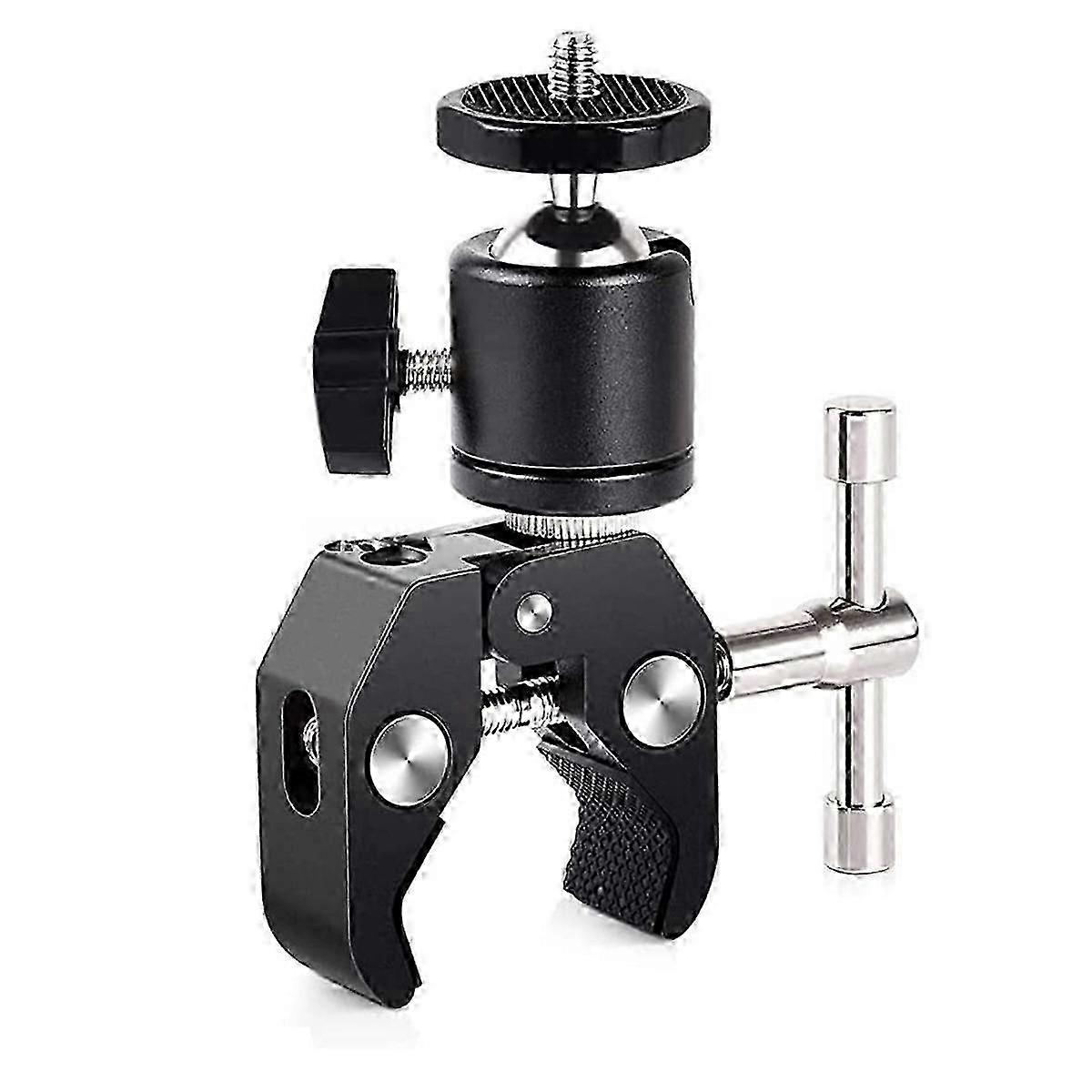 Improved 360 Mini Ball Clamp - DSLR Camera Tripod Mount with Quick Release 1/4 Screw Clip
