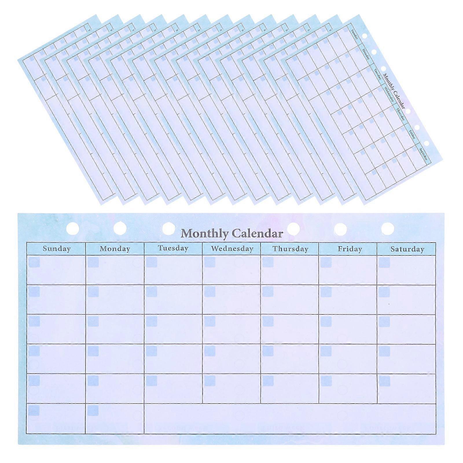 14 Sheets Monthly Planner Refill For 6 Ring Binder Diy Undated Notebook Inner Page 6 Hole Loose Leaf Monthly Planner Sheets
