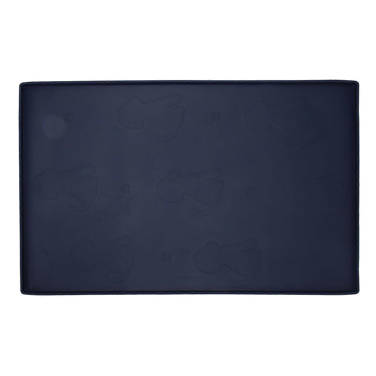 Pet Feeding Mat Puppy Pattern Waterproof Slip Resistance Small Food Grade Silicone Dog Food Mat for Floors Dark Blue