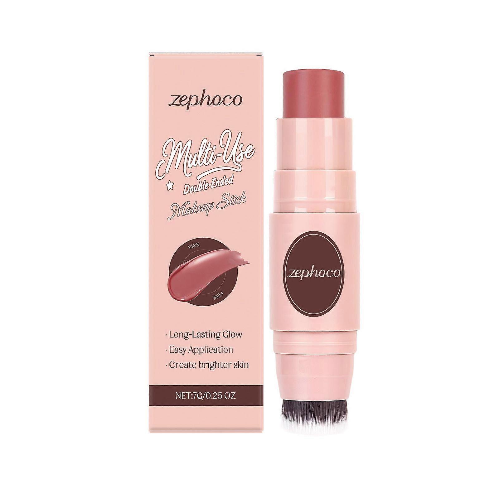 Multi-Use Waterproof Makeup Cream Blush Stick with Brush, 3-in-1 Buildable Blush Stick for Cheeks, Eyes, and Lips, 24 Hours Wear