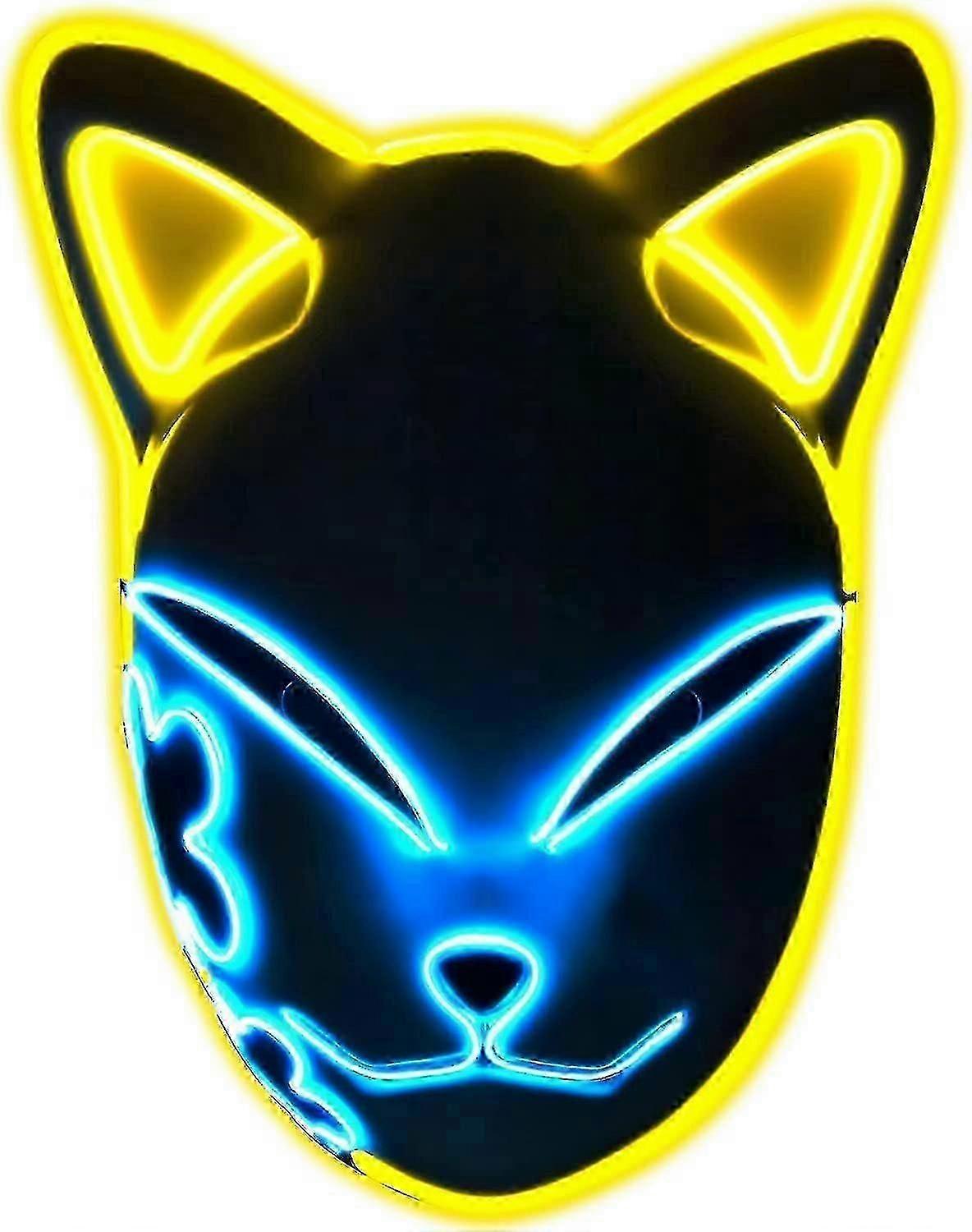 Demon Slayer Mask Anime Mask, Led Mask Demon Fox Mask For Demon Slayer