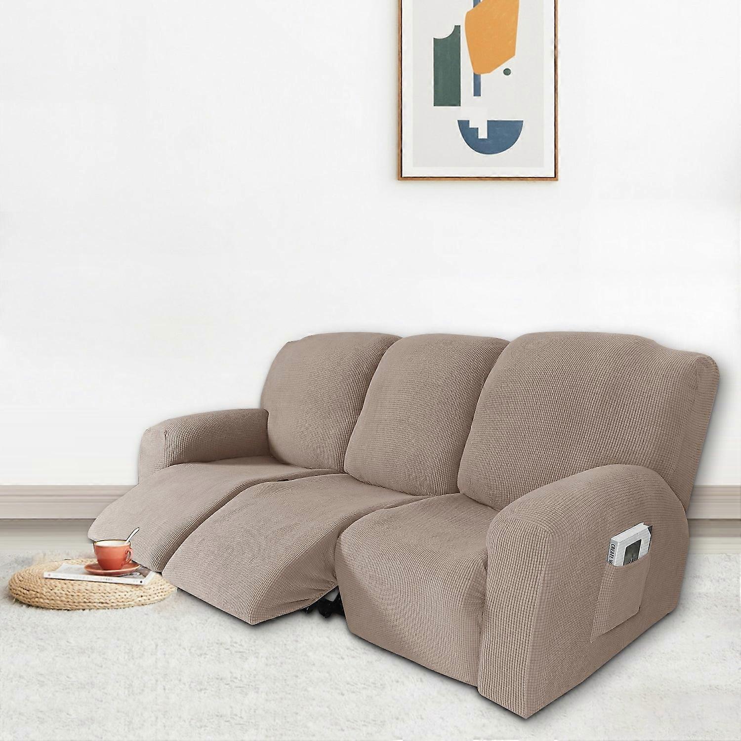 Recliner Sofa Covers Stretch Recliner Couch Covers For 1/2/3 Seats Reclining Slipcovers Soft Jacquard Pattern Furniture Protector, Sand