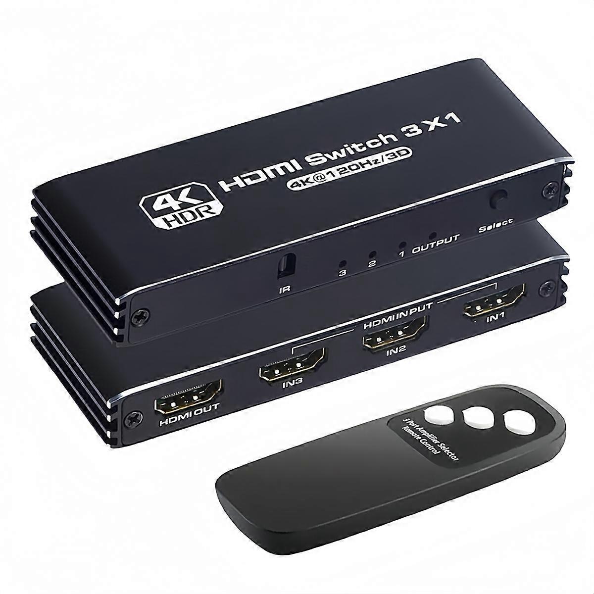-Compatible Switch with IR Remote Control Support 4K@120Hz, 1080P@240Hz 3D, HDR for , , TV, DVD