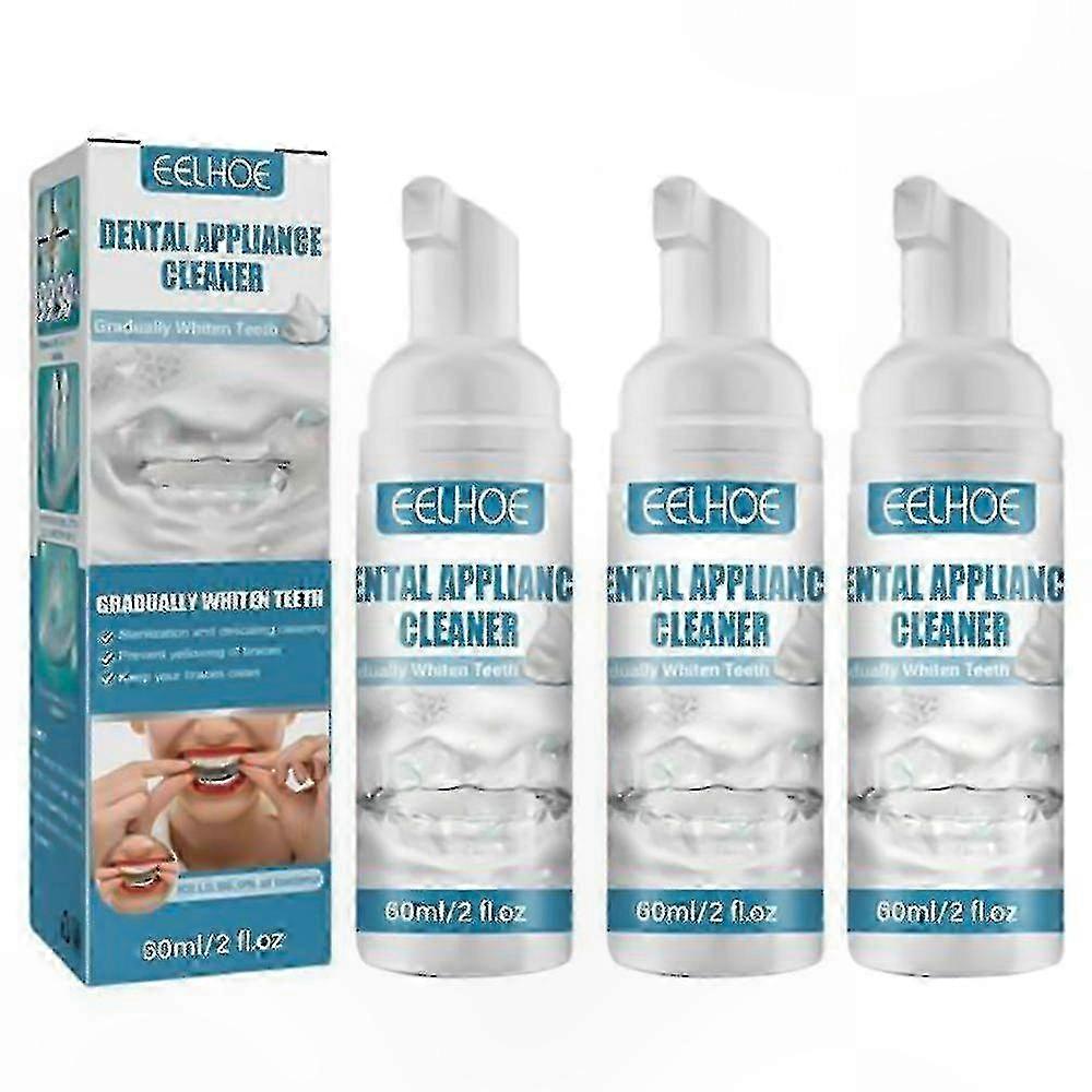 3-Pack Retainer and Braces Cleaning Foam 60ml for Oral Hygiene Care Solution