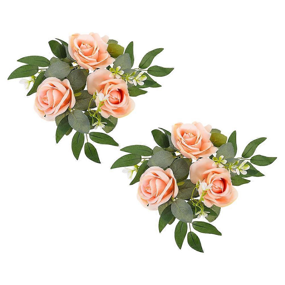Candle Rings for Pillars 6Pcs Artificial Flower Rose Wreath with Holders