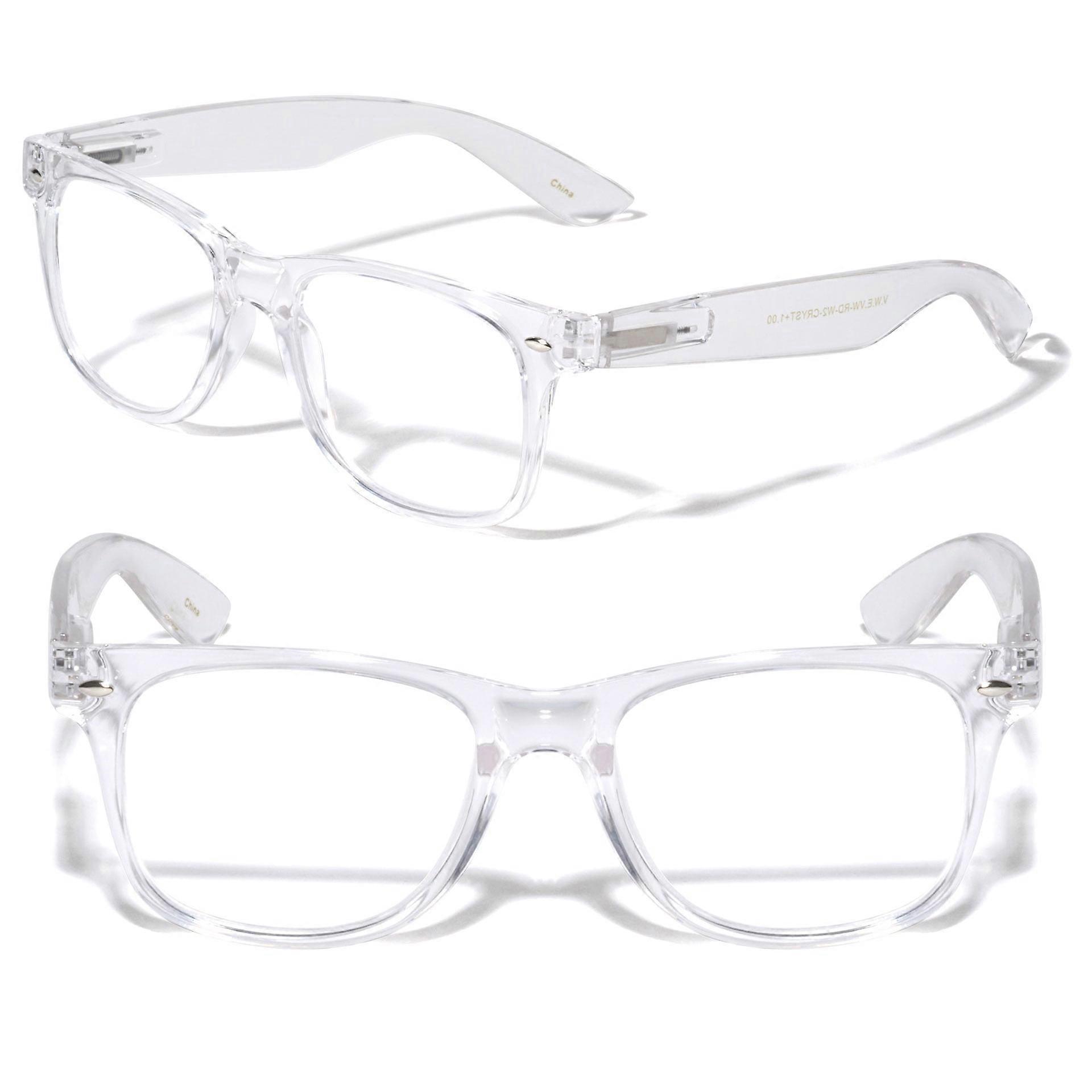 2 Pairs Transparent Neon Color Deluxe Reading Glasses - Comfortable Stylish Simple Readers Rx Magnification +2.50