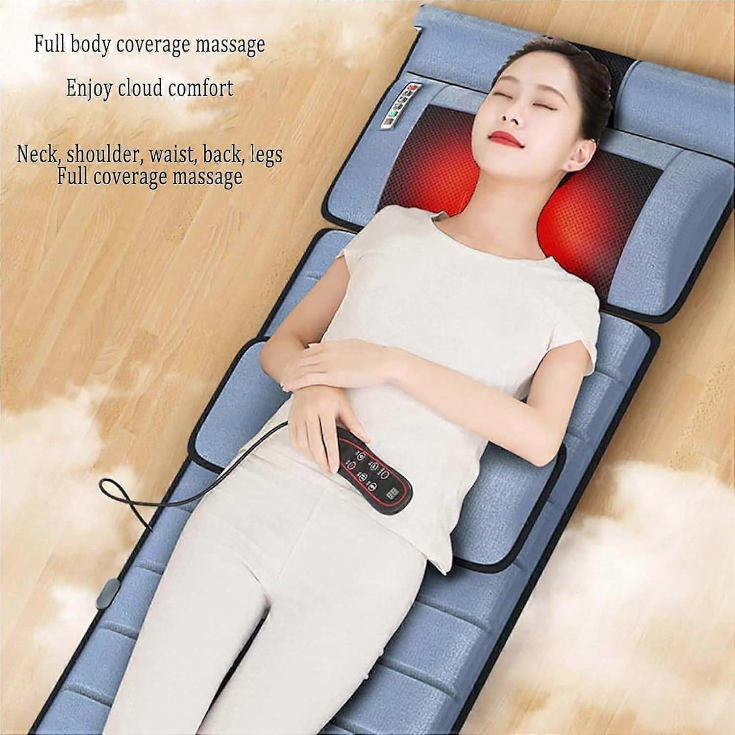 Foldable Massage Mat With Heat, 10 Vibrating Nodes, Adjustable Pillows, Full Body Massager For Neck And Back