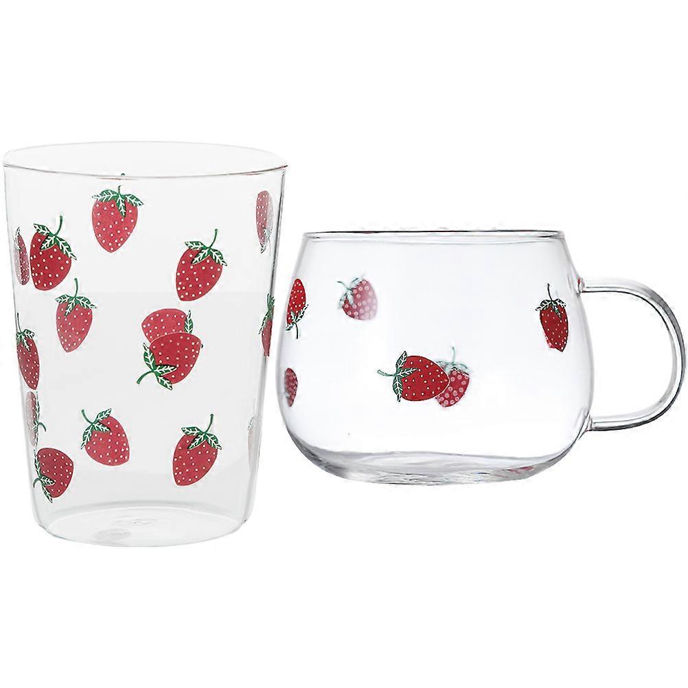 Transparent Strawberry Pattern Coffee Mug for Home Use with 4Pcs Glass Cups