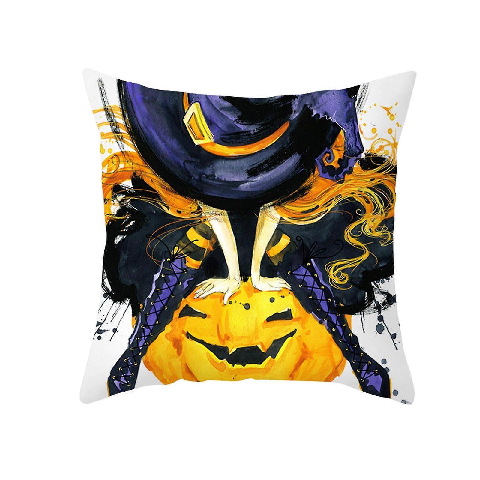 Flybaeast Pillow Case Happy Halloween Pumpkin Peach Skin Pillowcase, Easily Match Your Sofa (F)