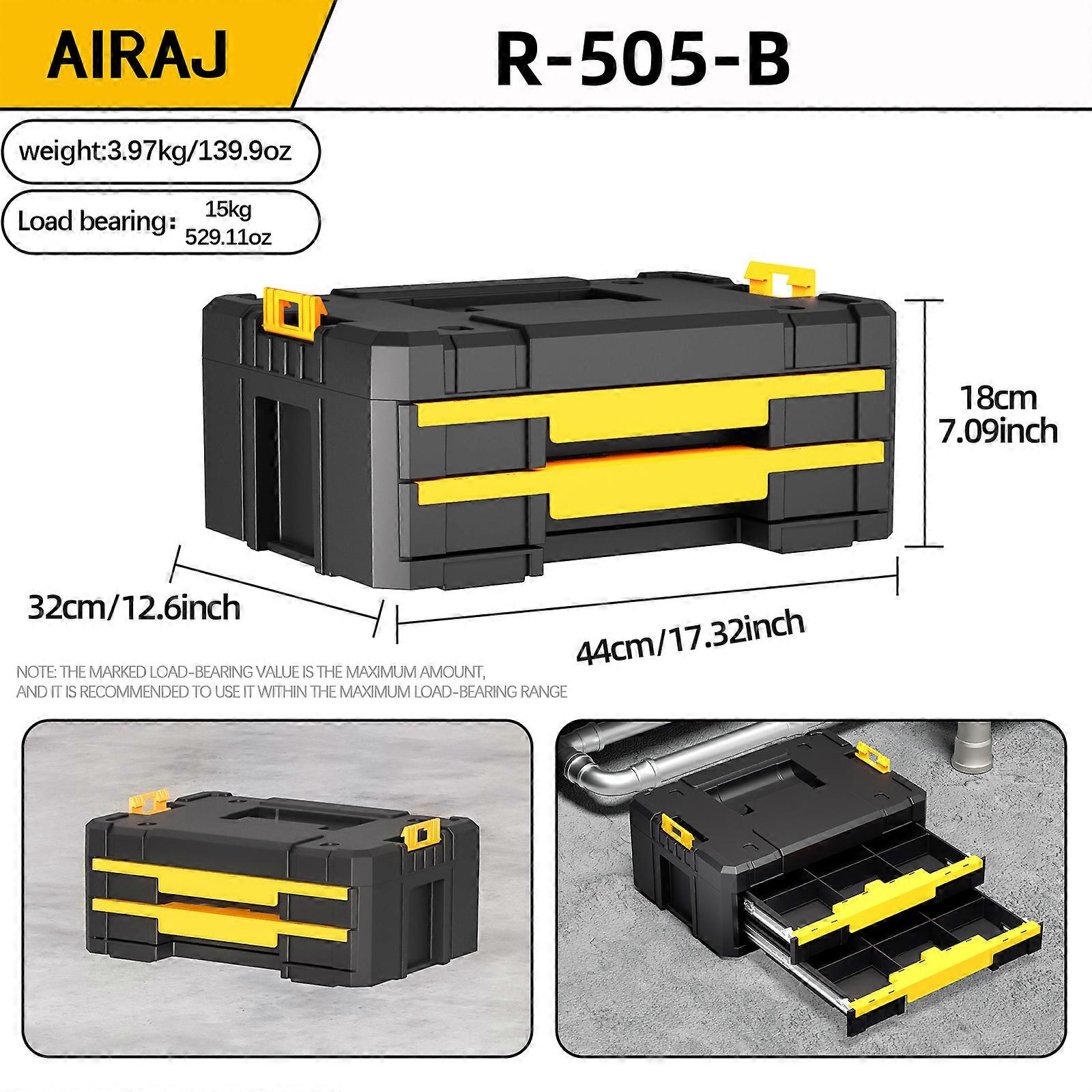 AIRAJ Double Drawer Black Stacking Combination Hardware Parts Tool Box Industrial Punk Organizer Parts Box Pull-out Tool Box