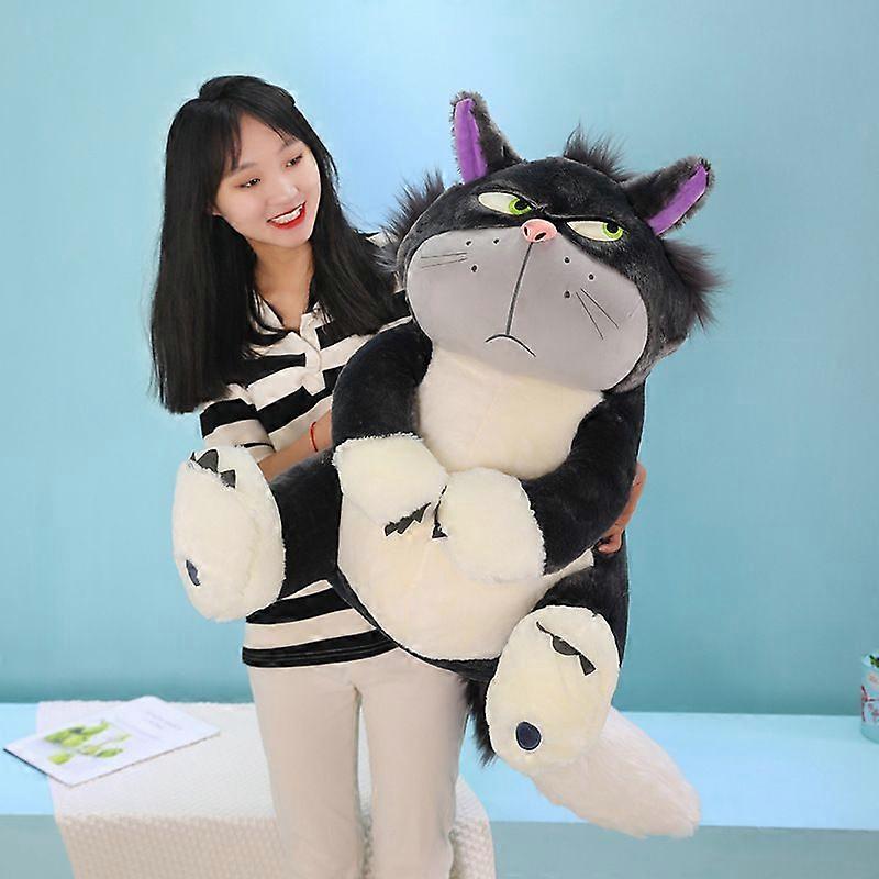 Mischievous Lucifer Cat Plush Toy Gray Cat Stuffed Animal Cuddle Buddy Sleeping Companion