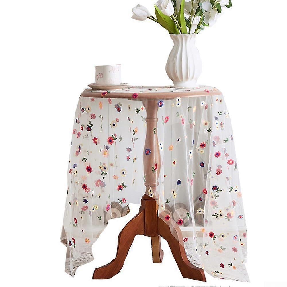 Rustic Style Embroidered Lace Tablecloth Floral Pattern Table Covering For Dining Room Or Bedroom Decor, Various Sizes